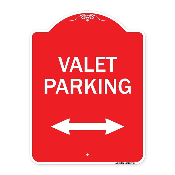Valet Parking W/ Bidirectional Arrow, Red & White Aluminum Sign, 18" x 24", RW-1824-22751